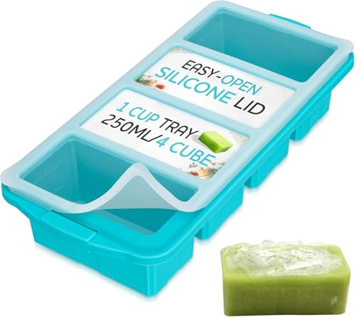 Silicone Freezer Tray with Lid - 1 Cup Portion Control Ice Cube Mold