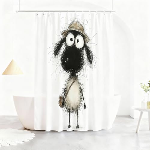 KLYOHAUS Cartoon Lamb Shower Curtain with 12 Hooks, 72x72 Inches Bathroom Decor