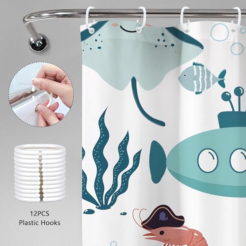 Ocean Whale Teal Blue Shower Curtain Set - 72" x 72"