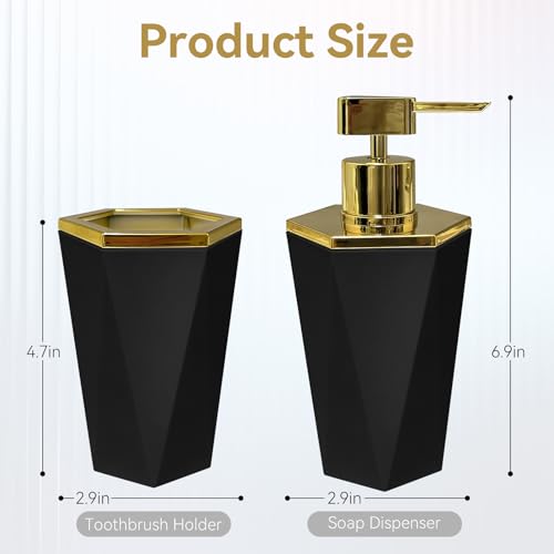 2 Piece Black Plastic Bathroom Accessories Set - Soap Dispenser & Toothbrush Holder