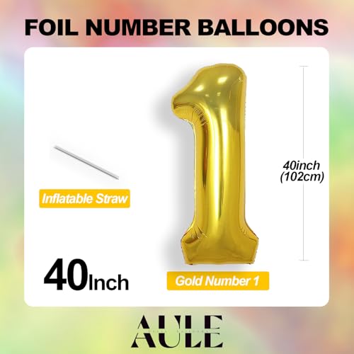AULE 40 Inch Gold Number Balloon 1 Jumbo Foil for Parties