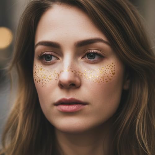 Glitter Freckles Face Tattoos - 18Pcs Holographic Gold & Silver Sparkle Makeup Patches for Festivals