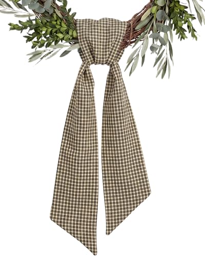 Black and Cream Gingham Plaid Wreath Sash, 54-Inch Farmhouse Door Decor