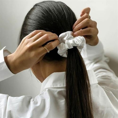 Gebelle 12 Pcs Satin Silk Hair Scrunchies Off White Ponytail Holder