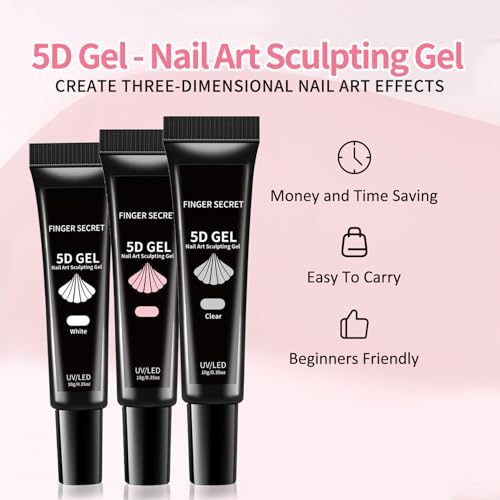 CARMEIN 5D Nail Art Sculpting Gel Kit - 2PCS Clear 3D DIY Nail Design