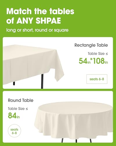Pureegg Disposable Plastic Tablecloths - 8 Pack, 54x108 Inch, Beige