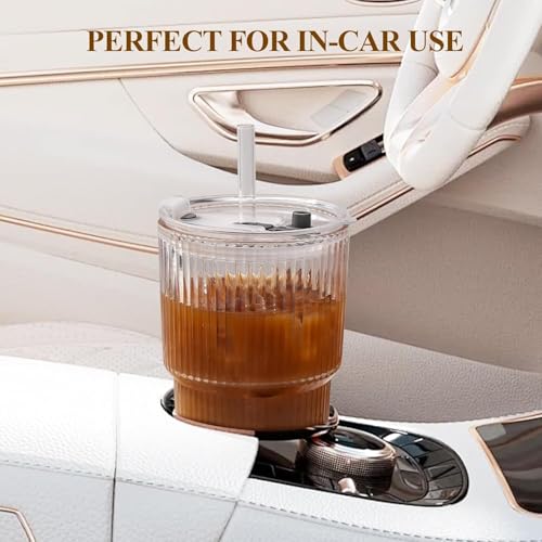 20oz Ribbed Glass Tumblers with Lids & Straws – Clear Ribbed