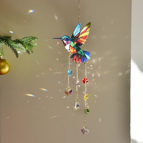 Colorful Hummingbird Crystal Suncatcher Hanging Garden Decor
