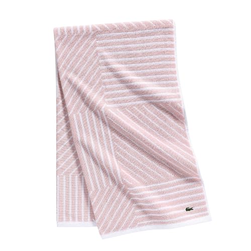 Lacoste Guethary Striped Towel ? 100% Cotton, Reversible Modern Geometric Design, Soft & Absorbent, Durable & Lightweight, Machine Washable ? Light Pink, 30"x54" Bath Towel