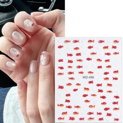 KTAABTR 3 Sheets 3D Red Koi Fish Nail Stickers Self-Adhesive Decals