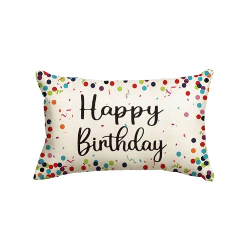 AVOIN Colorlife Happy Birthday Polka Dot Throw Pillow Cover - White, 12x20 Inch