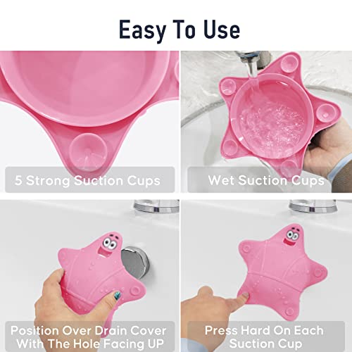 Pink Bathtub Overflow Drain Cover with 5 Suction Cups