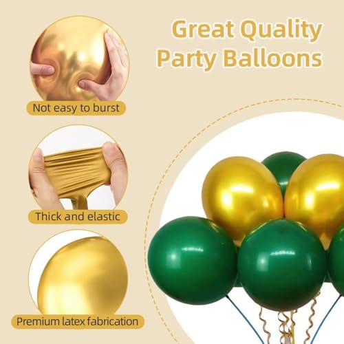 Green and Gold Balloons Set - 67 Count 10 Inch Latex for Events