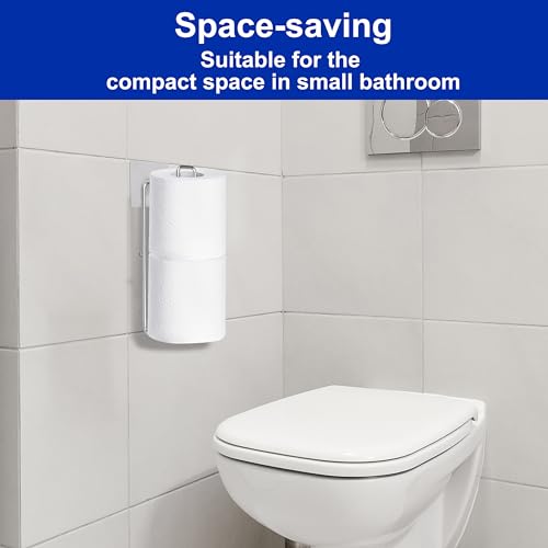 EstZMB Silver Over-the-Tank Toilet Paper Holder with Storage for 2 Rolls, Wall Mount & Adhesive, Small Bathroom Organizer