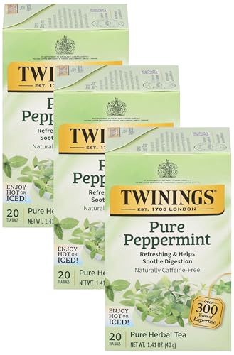 Twinings Pure Peppermint Herbal Tea, Naturally Caffeine-Free, 60 Tea Bags