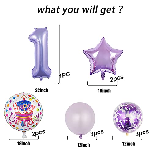 1st Birthday Balloon Set - 11 Foil & Latex Balloons in Purple
