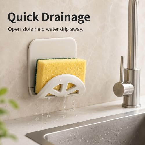 Silicone Sponge Holder with Adhesive Mount - Compact Sink Caddy