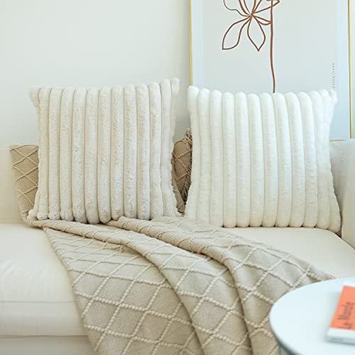 JOJUSIS Faux Fur Throw Pillow Covers (Pack of 2) - 18x18 Beige