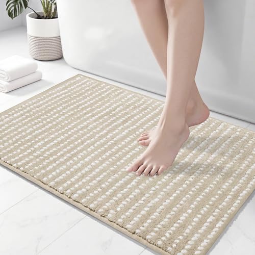 Beige Extra Soft Chenille Bath Rug Mat 17'' x 24'' - Non-Slip, Quick Dry