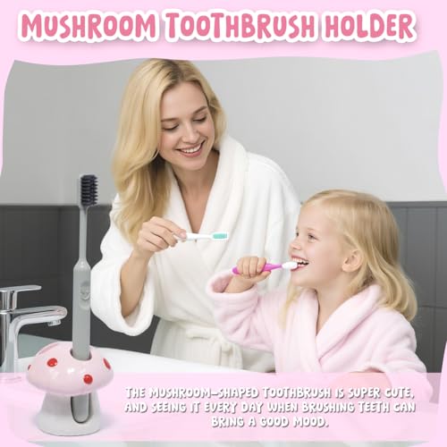 Hodao Pink Mushroom Toothbrush Holder - 3-Hole Organizer for Kids
