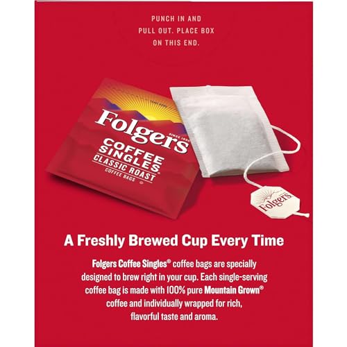 Folgers Classic Roast Medium Roast Coffee Singles Pack of 12 (228 Bags)