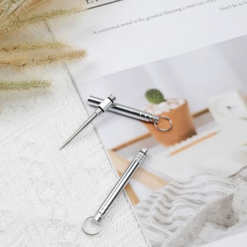 2PCS Portable Titanium Toothpicks with Stainless Steel Holder