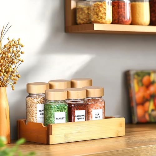 ComSaf 4oz Glass Spice Jars with Bamboo Lids - 6 Pack Starter Set
