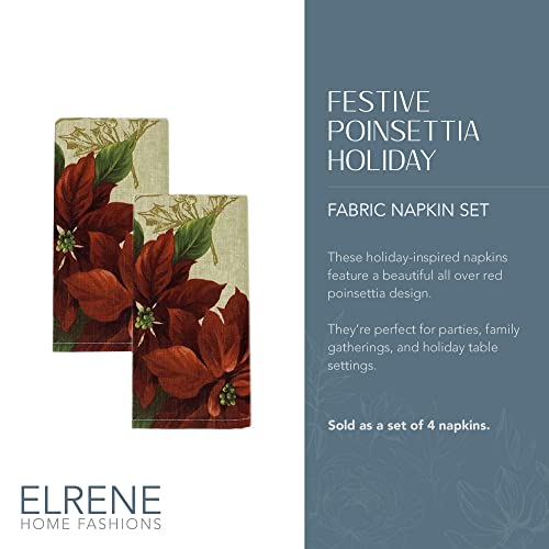 Festive Poinsettia Holiday Cloth Napkins Set of 4 - Multicolor Christmas Table Decor