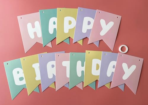 Pastel Rainbow Happy Birthday Banner - Reusable Cardstock Bunting