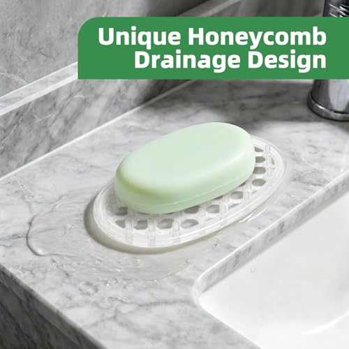 Langierspur Silicone Soap Holder 2-Pack, Self-Draining Soap Dish (Grey/Clear)