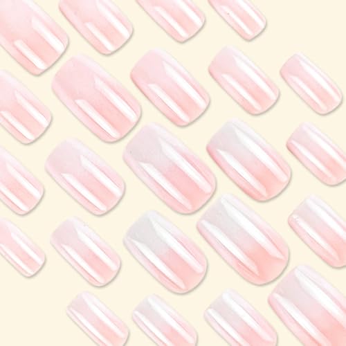WAFOLOZE Medium Square Press on Nails Pink Ombre Fake Nails Kit