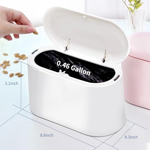 LTWQLing Mini Trash Can with Lid - Pop-Up Desktop Garbage Bin (White)