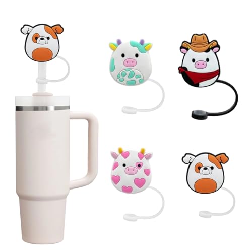 4-Pack Cow Silicone Straw Toppers for Stanley Cup Tumblers