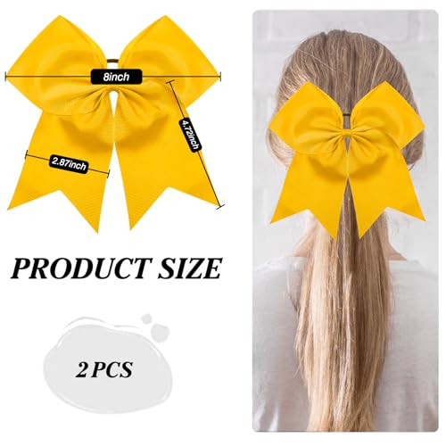 TUUXI 8 Inch Large Gold Cheerleading Bows with Elastic Hair Ties 2 Pack