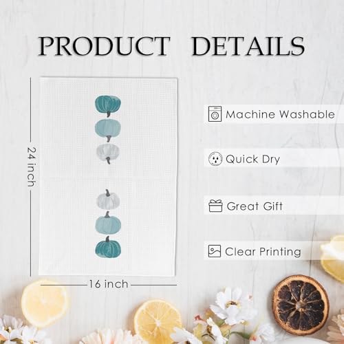 Teal Pumpkin Fall Decor Kitchen Towels Set of 2 - Autumn Thanksgiving Home Accessories