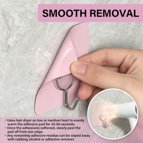 Vollumo 8-Pack Strong Adhesive Hooks - Light Pink, 11lb Weight Capacity