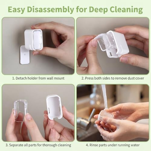 Hanging Toothbrush Holder with Cover - 2PCS Self-Adhesive Wall Mount