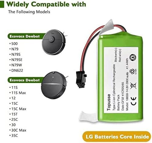 TOPUSSE 14.4V 2800mAh Li-ion Replacement Pa04 Battery Compatible with Ecovacs Deebot Vacuum N79 N79S DN622 & Eufy RoboVac 11S, 11S MAX, RoboVac 15C 30C MAX 25C G10 G20 G30 G40G