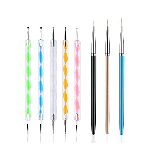 8-Piece Nail Art Brush and Double-Ended Dotting Pen Set for Manicure Design
