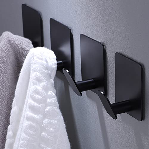 DELITON 26lb Heavy Duty Adhesive Towel Hooks, Matte Black - 4 Pack