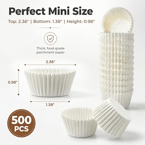 Prefer Green White Mini Cupcake Liners - 500 Greaseproof Baking Cups for Muffins & Snacks