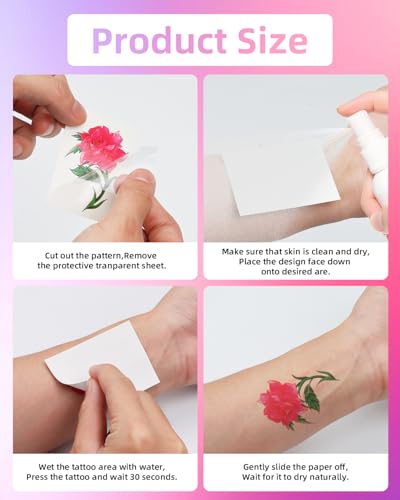 Watercolor Flower and Butterfly Temporary Tattoos - 100 Pack Waterproof Fake Tattoo Stickers for Women and Girls