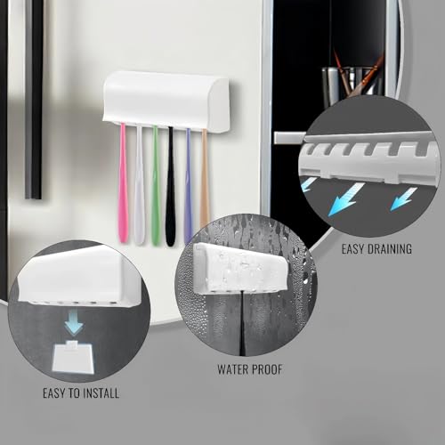Wall-Mounted Toothbrush Holder with Cover - 6 Slot Organizer