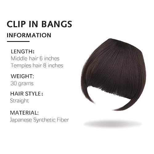 SHEDOWIG Chocolate Brown Clip-In Bangs with Temples Synthetic Hair
