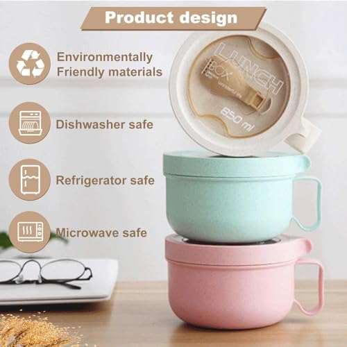 Rarapop 28.7oz Microwave Soup Bowl with Lid - Green Wheat Straw Noodle Mug