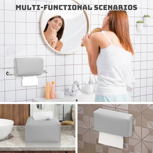 SILFGRLF Leather Hand Towel Dispenser - Waterproof Wall-Mounted Tissue Holder (Gray)