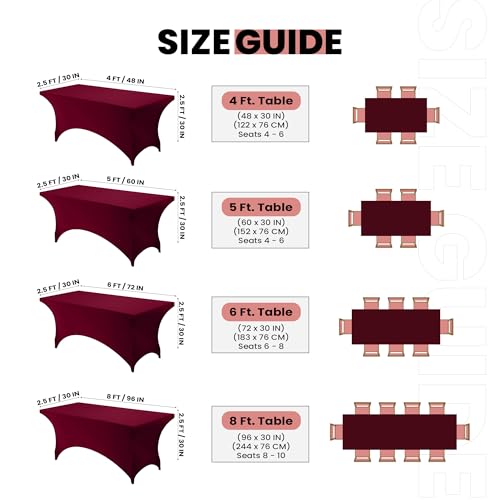Utopia Kitchen 6ft Fitted Spandex Tablecloth, Burgundy Stretch Cover