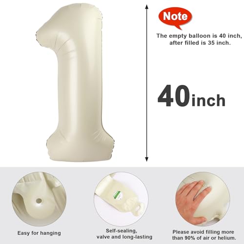 40-Inch Cream Number 1 Balloon for 1st Birthday Decorations