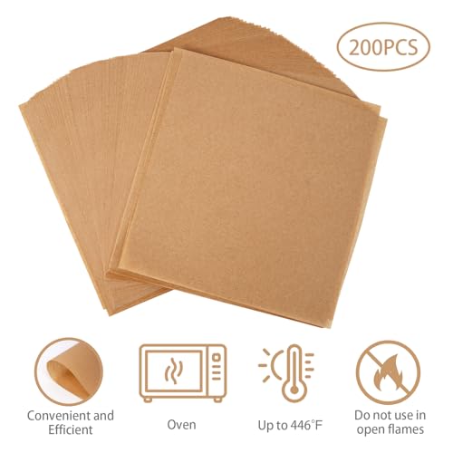 200Pcs 6x6 Inch Unbleached Parchment Paper Squares - Non-Stick Cooking Sheets