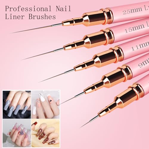 Lykjdnz 5-Piece Nail Art Liner Brush Set - Multi-Size UV Gel Detail Brushes